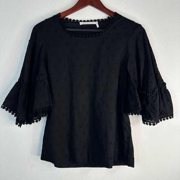 See by Chloe Womens Black Swiss Dot Bell Sleeve Blouse Size 4 100% Cotton - Picture 1 of 10